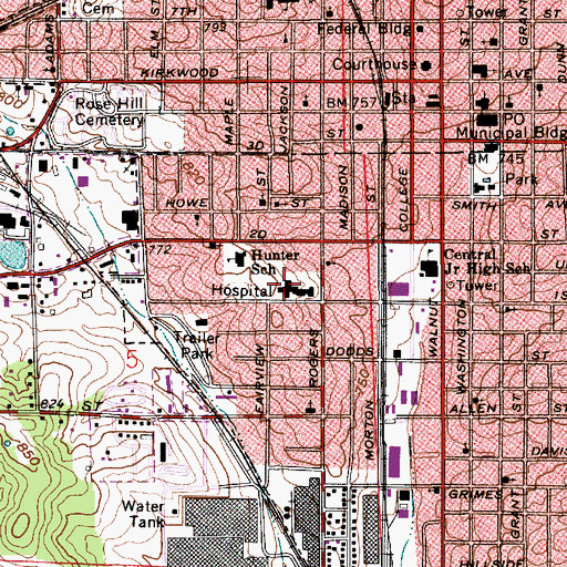 Topographic Map of IU Health Bloomington Hospital, IN