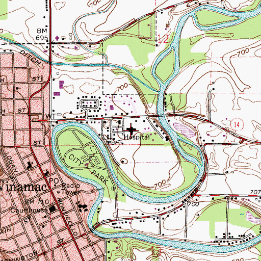 Topographic Map of Pulaski Memorial Hospital, IN