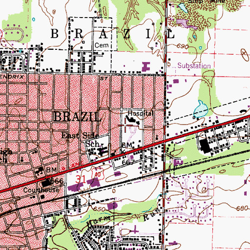 Topographic Map of Saint Vincent Clay Hospital, IN