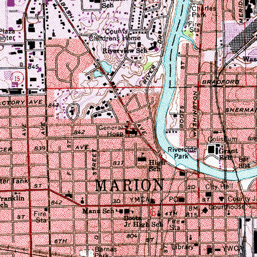 Topographic Map of Marion General Hospital, IN