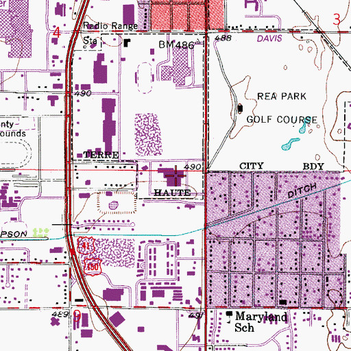 Topographic Map of Terre Haute Regional Hospital, IN