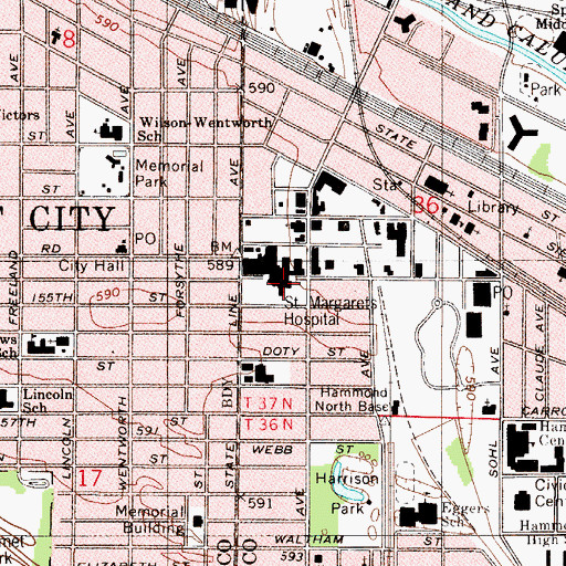 Topographic Map of Select Specialty Hospital Northwest Indiana Campus, IN