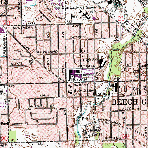 Topographic Map of Select Specialty Hospital Beech Grove Campus, IN