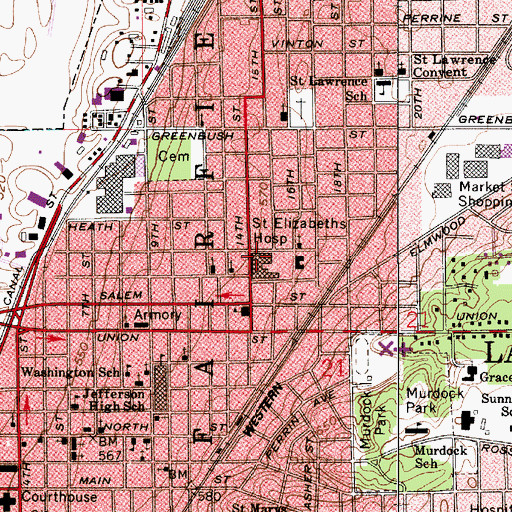 Topographic Map of Saint Vincent Seton Specialty Hospital Lafayette Campus, IN