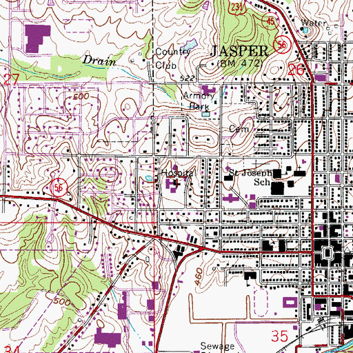 Topographic Map of Memorial Hospital and Health Care Center, IN
