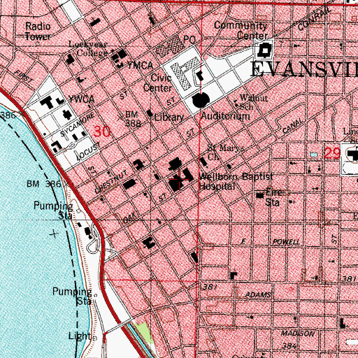 Topographic Map of Select Specialty Hospital Evansville Campus, IN
