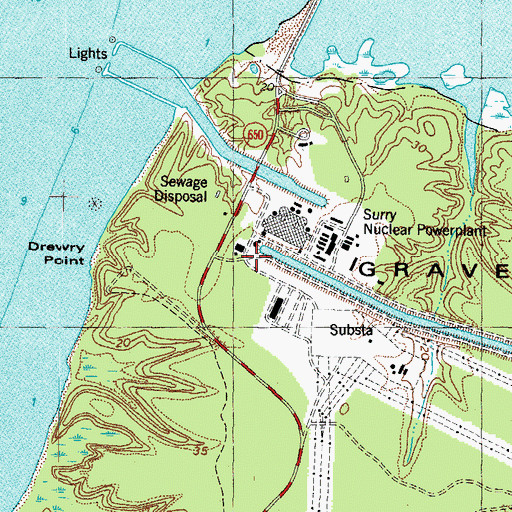 Topographic Map of Surry Nuclear Power Station Fire Service, VA