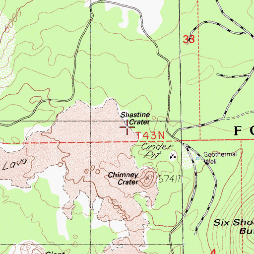 Topographic Map of Shastine Crater, CA