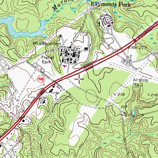 Topographic Map of Fort A P Hill Fire Department, VA