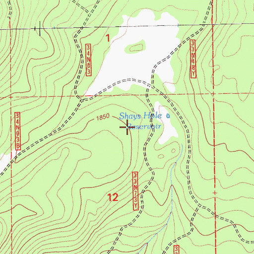 Topographic Map of Shays Hole Reservoir, CA