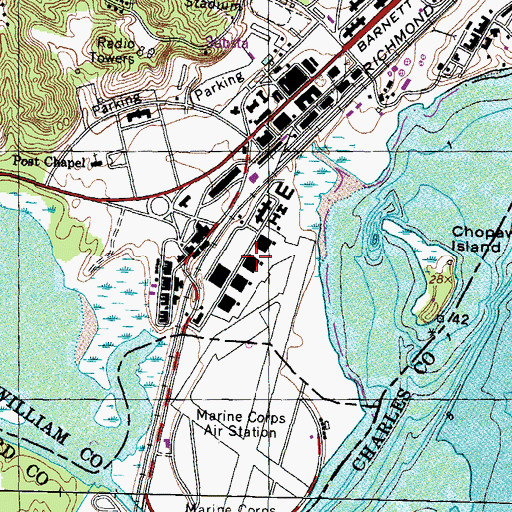 Topographic Map of Quantico Fire and Emergency Services Station 52, VA
