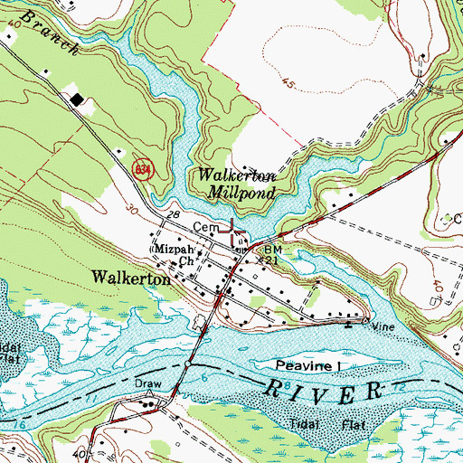Topographic Map of Mattaponi Volunteer Rescue Squad, VA