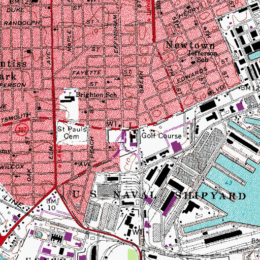 Topographic Map of Norfolk Naval Shipyard Fire Department, VA