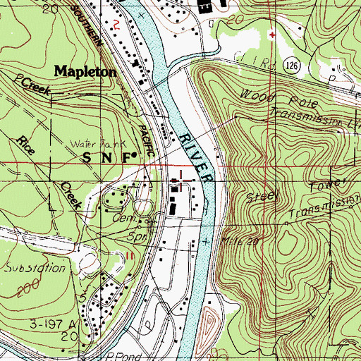 Topographic Map of Mapleton Community Association and Lane County Wastewater Treatment Facility, OR