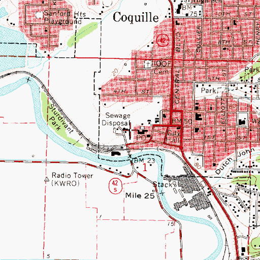 Topographic Map of Coquille Sewage Treatment Plant, OR