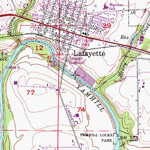 Topographic Map of Lafayette Sewage Treatment Plant, OR