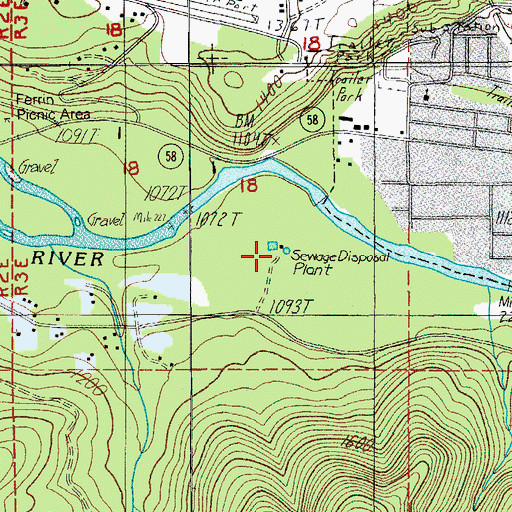 Topographic Map of Oakridge / Estfir Wastewater Treatment Facility, OR