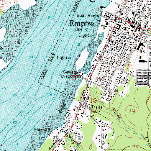 Topographic Map of Coos Bay Empire Sewage Treatment Plant, OR