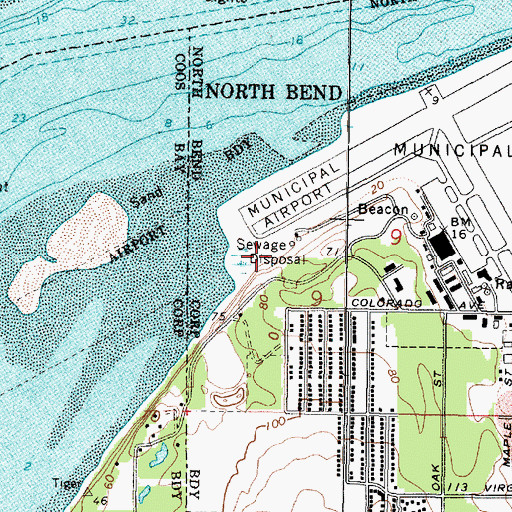 Topographic Map of North Bend Sewage Treatment Plant, OR