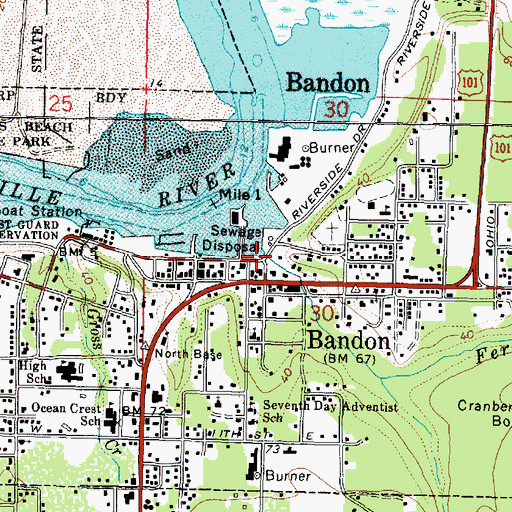 Topographic Map of Bandon Sewage Treatment Plant, OR
