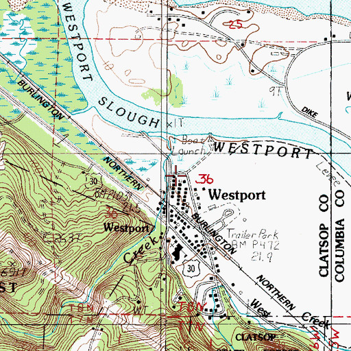 Topographic Map of Westport Sewer Service District Sewage Treatment Plant, OR