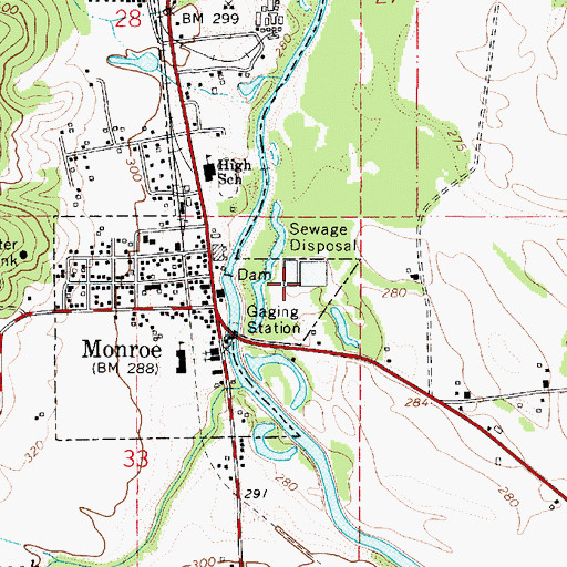 Topographic Map of Monroe Sewage Treatment Plant, OR