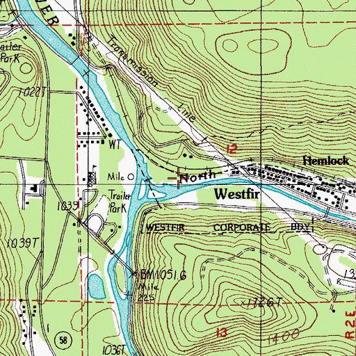 Topographic Map of Westfir Wastewater Treatment Plant, OR