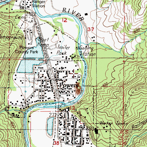 Topographic Map of Powers Sewage Treatment Plant, OR