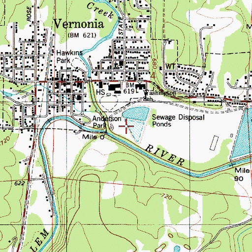 Topographic Map of Vernonia Sewage Treatment Plant, OR
