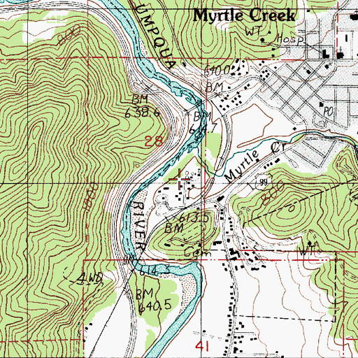 Topographic Map of Myrtle Creek Sewage Treatment Plant, OR