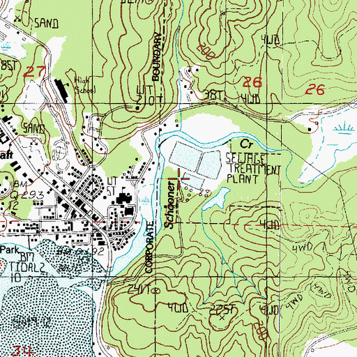Topographic Map of Lincoln City Sewage Treatment Plant, OR