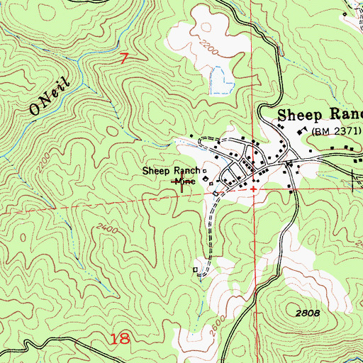 Topographic Map of Sheep Ranch Mine, CA