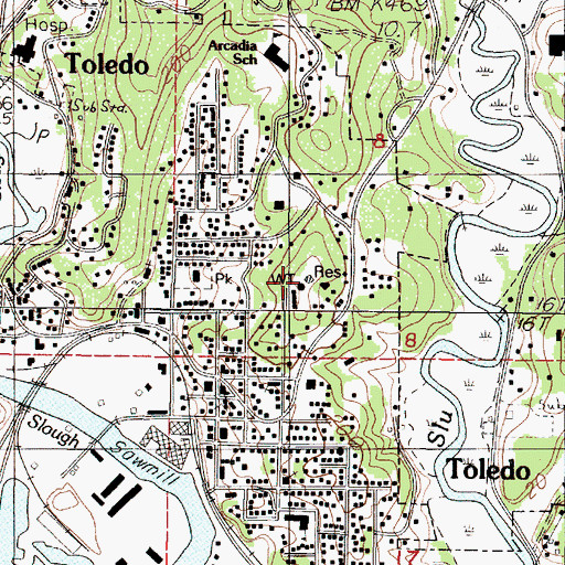 Topographic Map of Toledo Water Treatment Plant, OR