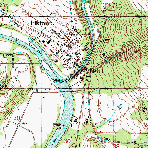Topographic Map of Elkton Water Treatment Plant, OR