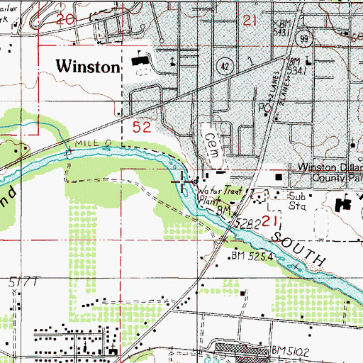 Topographic Map of Winston - Dillard Water District Water Treatment Plant, OR