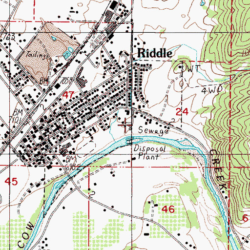 Topographic Map of Riddle Water Treatment Plant, OR