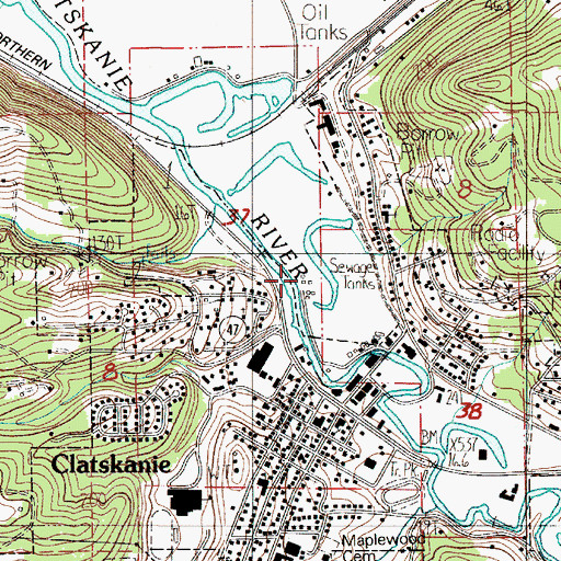 Topographic Map of Clatskanie Sewage Treatment Plant, OR