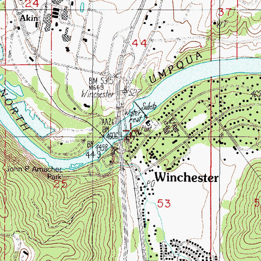 Topographic Map of Roseburg Winchester Water Treatment Plant, OR
