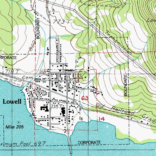 Topographic Map of Lowell Water Treatment, OR