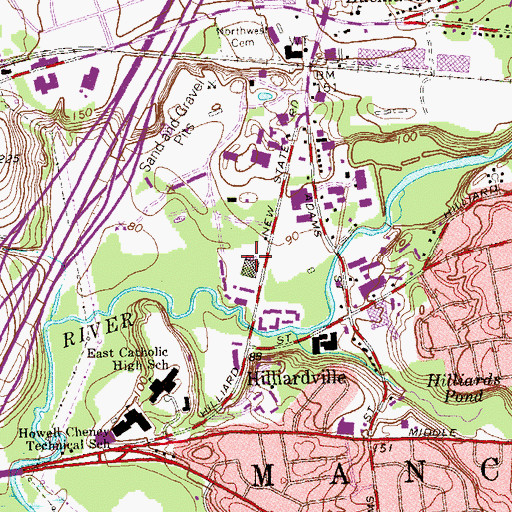 Topographic Map of Ambulance Service of Manchester, CT