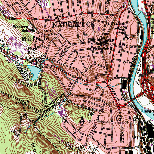 Topographic Map of Naugatuck Ambulance, CT