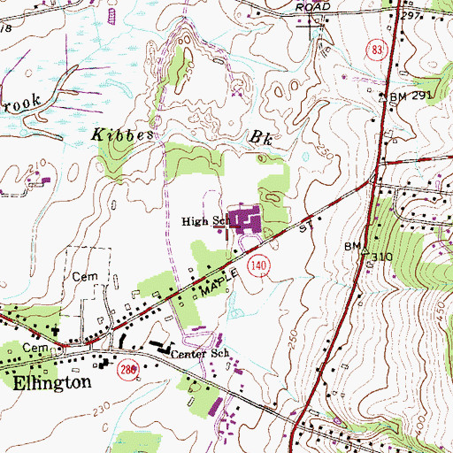 Topographic Map of Ellington Volunteer Ambulance Corps, CT