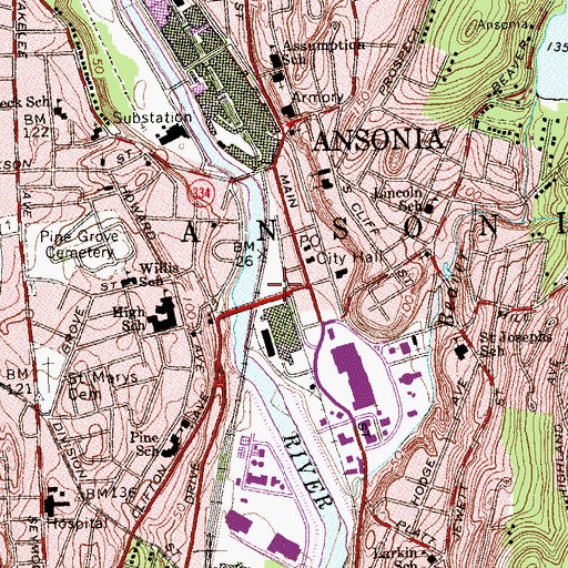 Topographic Map of Ansonia Rescue and Medical Services, CT