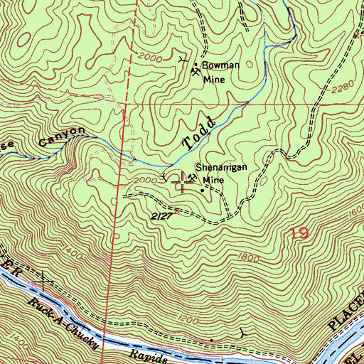 Topographic Map of Shenanigan Mine, CA