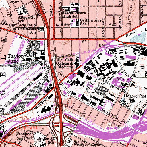 Topographic Map of Los Angeles County and University of Southern California Womens and Childrens Hospital, CA