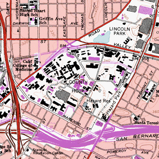 Topographic Map of University of Southern California Kenneth Norris Junior Cancer Hospital, CA