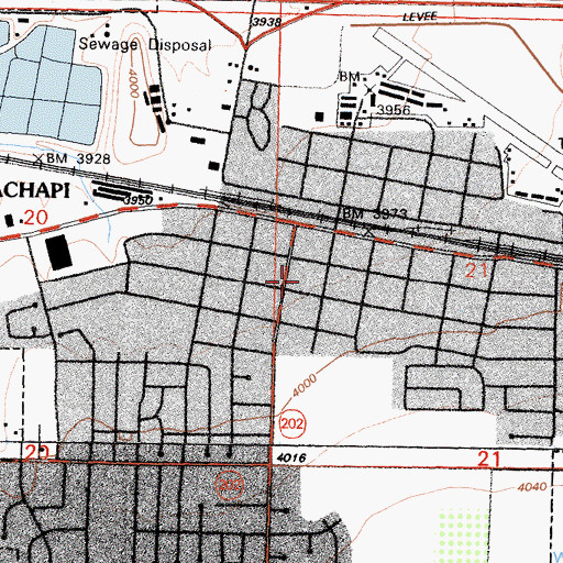 Topographic Map of Tehachapi Hospital, CA