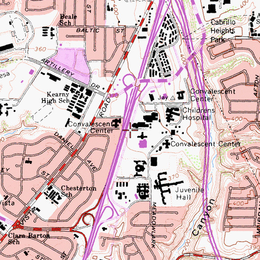 Topographic Map of Sharp Mary Birch Hospital for Women and Newborns, CA