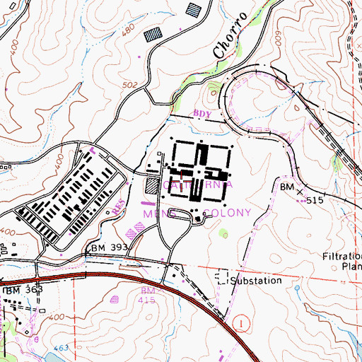 Topographic Map of California Mens Colony Hospital, CA