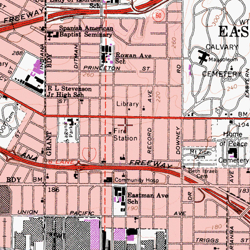 Topographic Map of East Los Angeles Doctors Hospital, CA